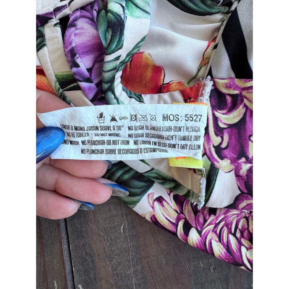Agua Bendita Floral Embroidered Bikini Set Size L Triangle Tie Side Swimsuit - Picture 14 of 14
